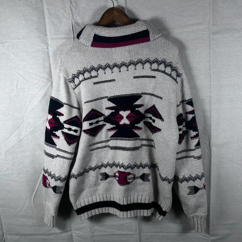 American Eagle Mens‎ Large Full Zip Hooded Sweater Aztec Southwestern Gray 362